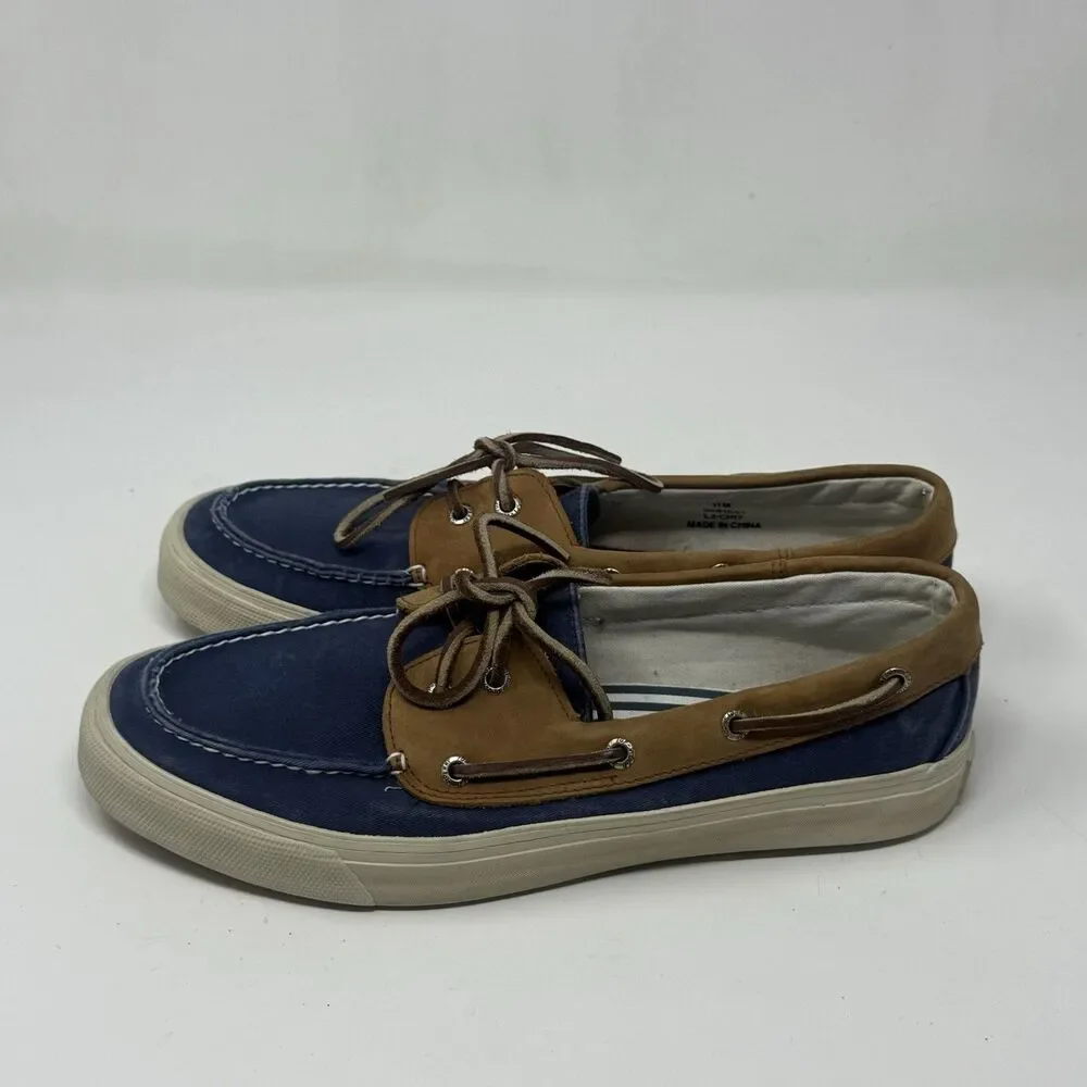 Sperry Top Sider Bahama Boat Shoes Mens 11 M Blue Brown Leather Canvas 2 Eye